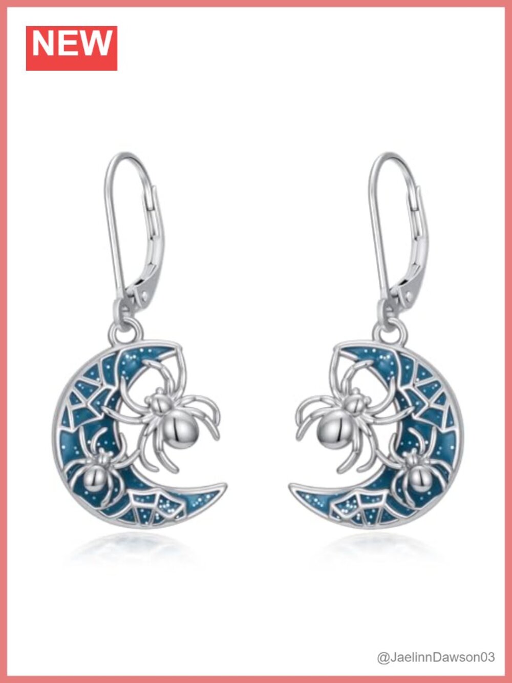 925 Sterling Silver Spider Moon Dangle Earrings Gothic Halloween Leverback